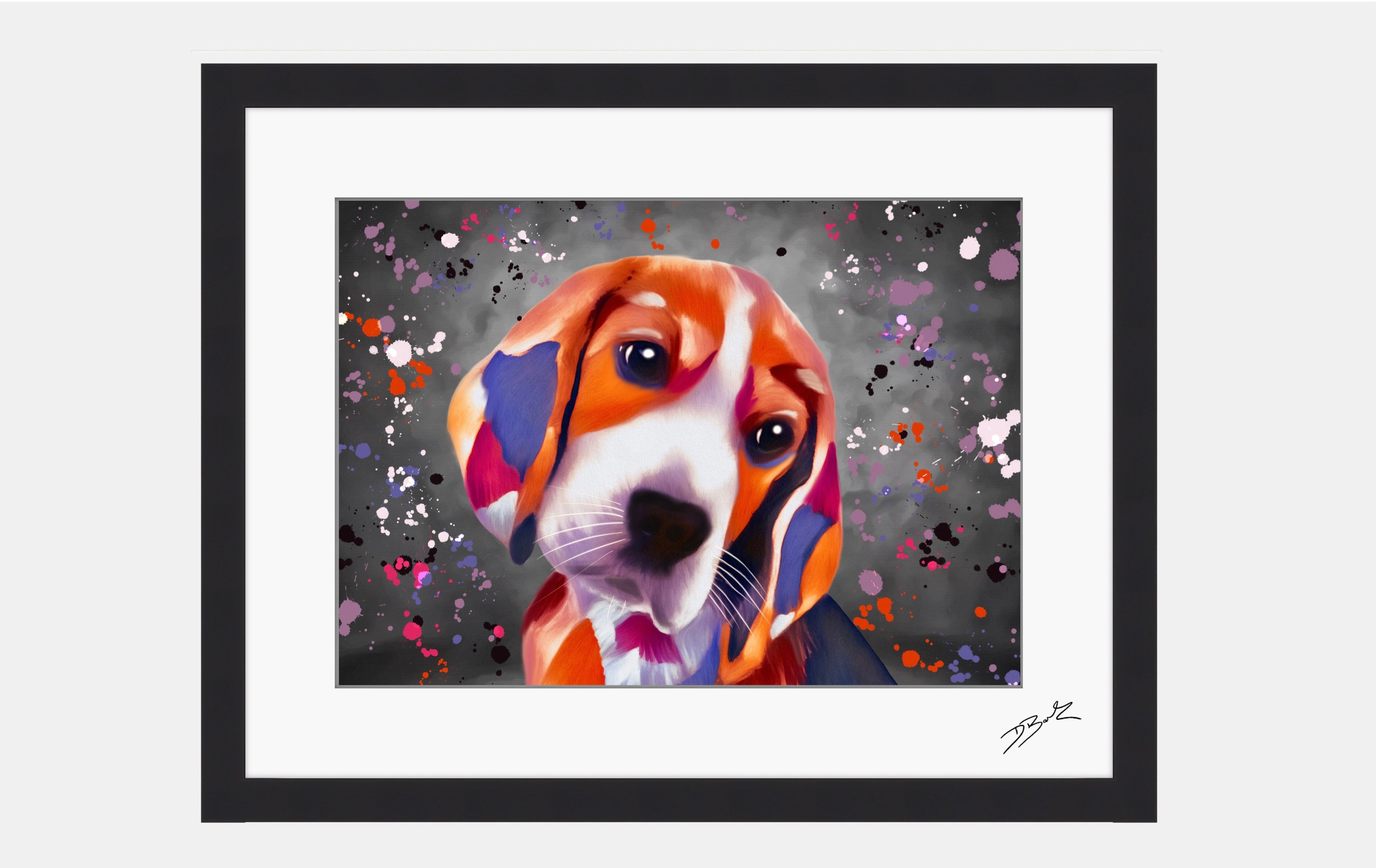 Beagle Dog Colour Splash – Framed Contemporary Dog Art.