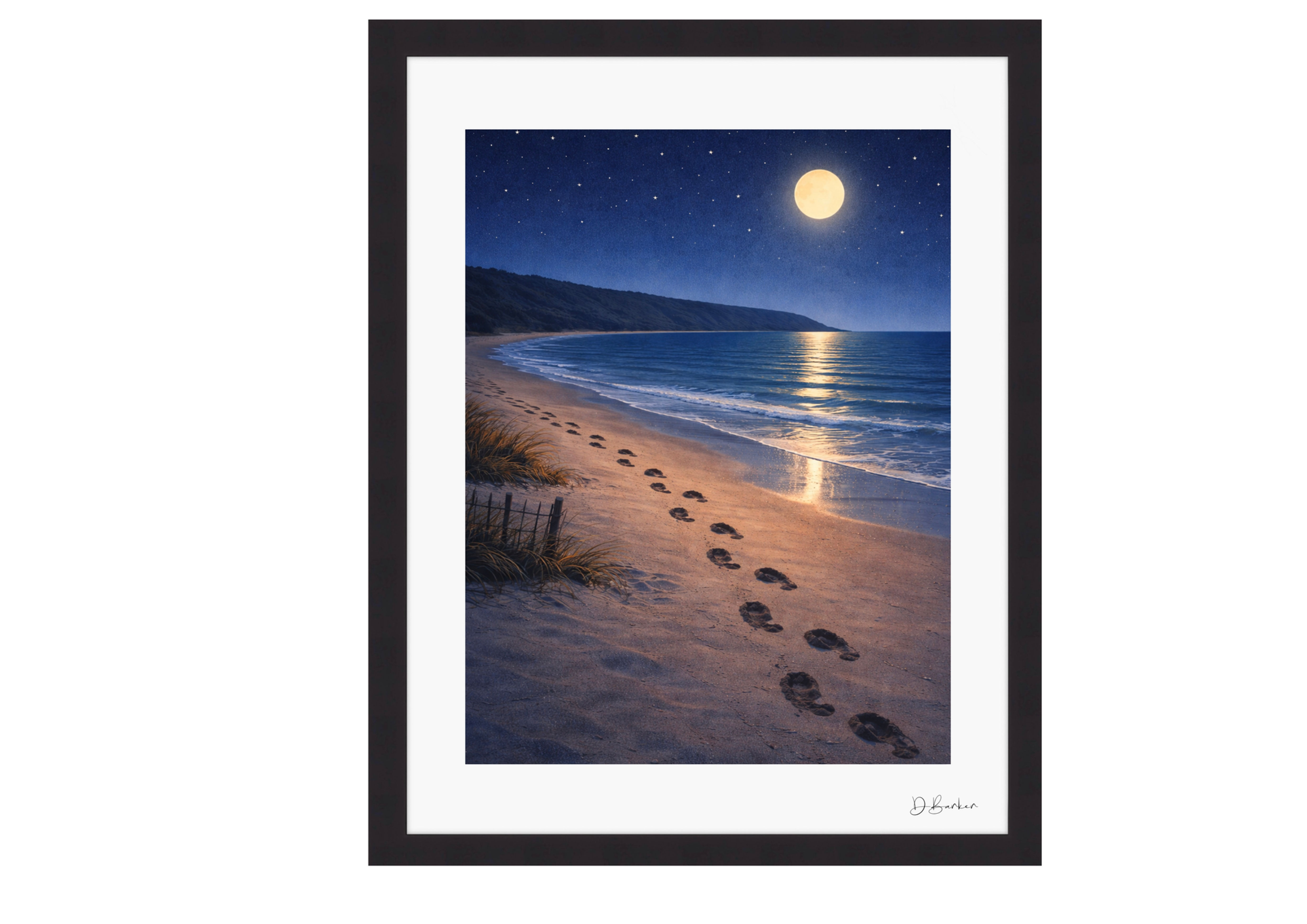 Footprints in the Sand - Filey Seascape - Framed Modern Coastal Artwork.