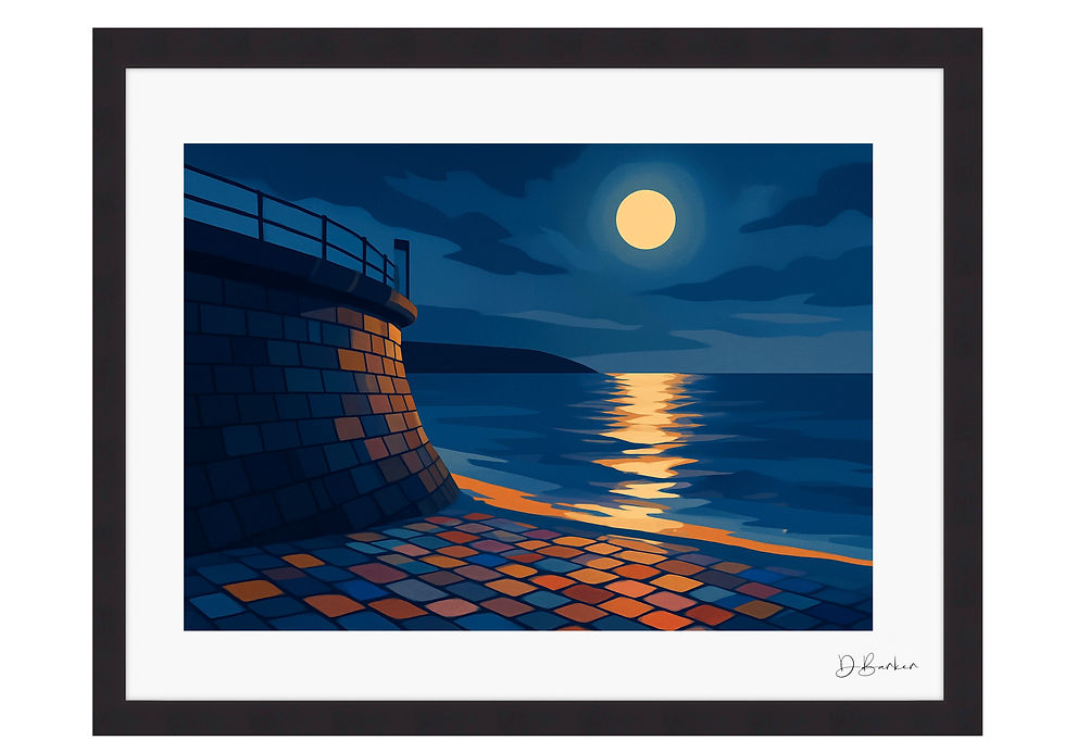 Moonlit Filey - Framed Modern Coastal Artwork.
