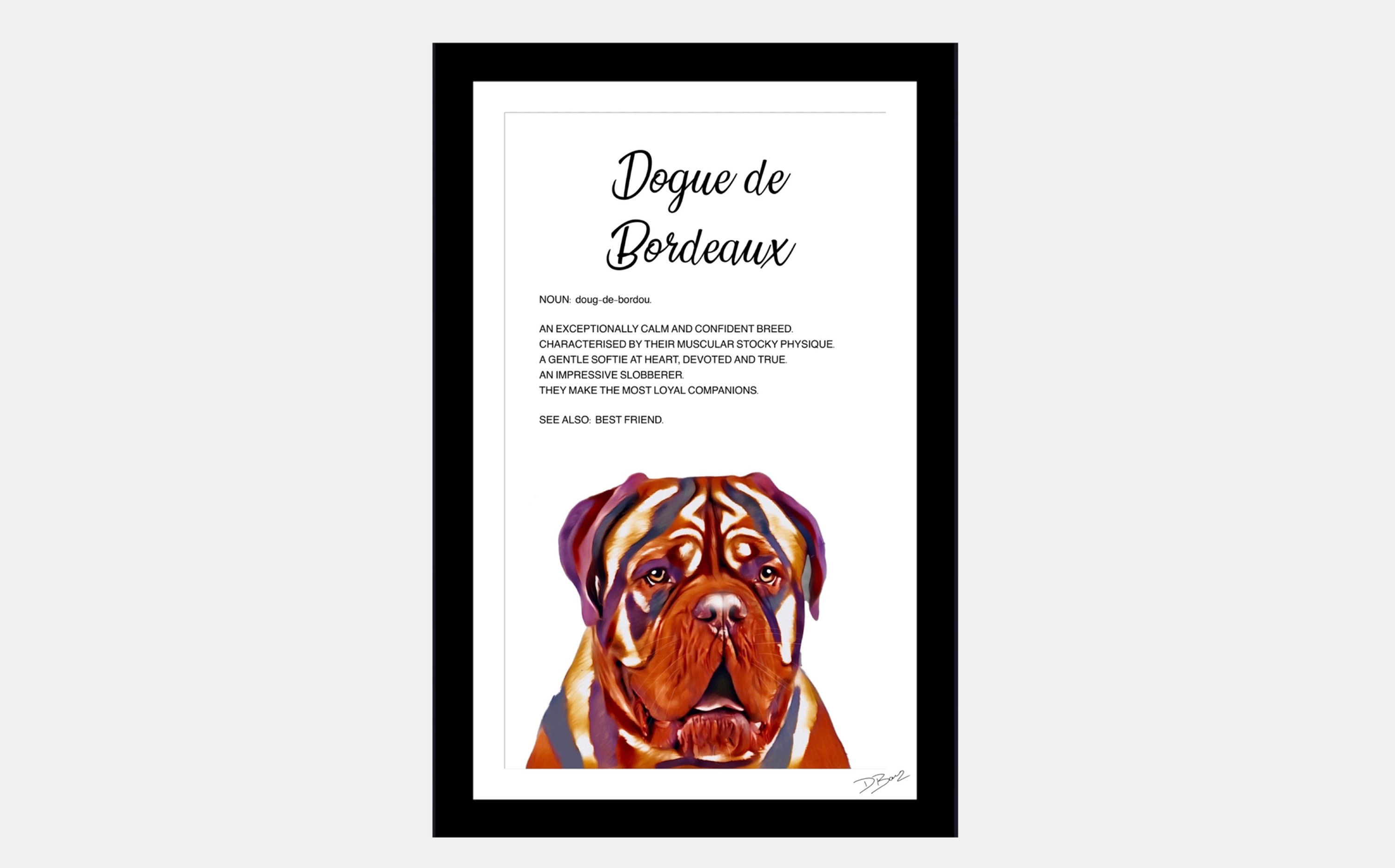 Dogue de Bordeaux Dog - Definition Quote Framed Artork.