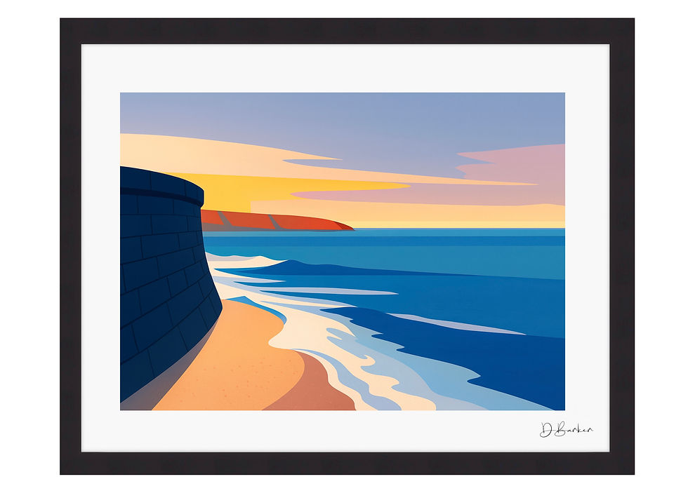 Coastal Calm Filey - Framed Modern Coastal Artwork.