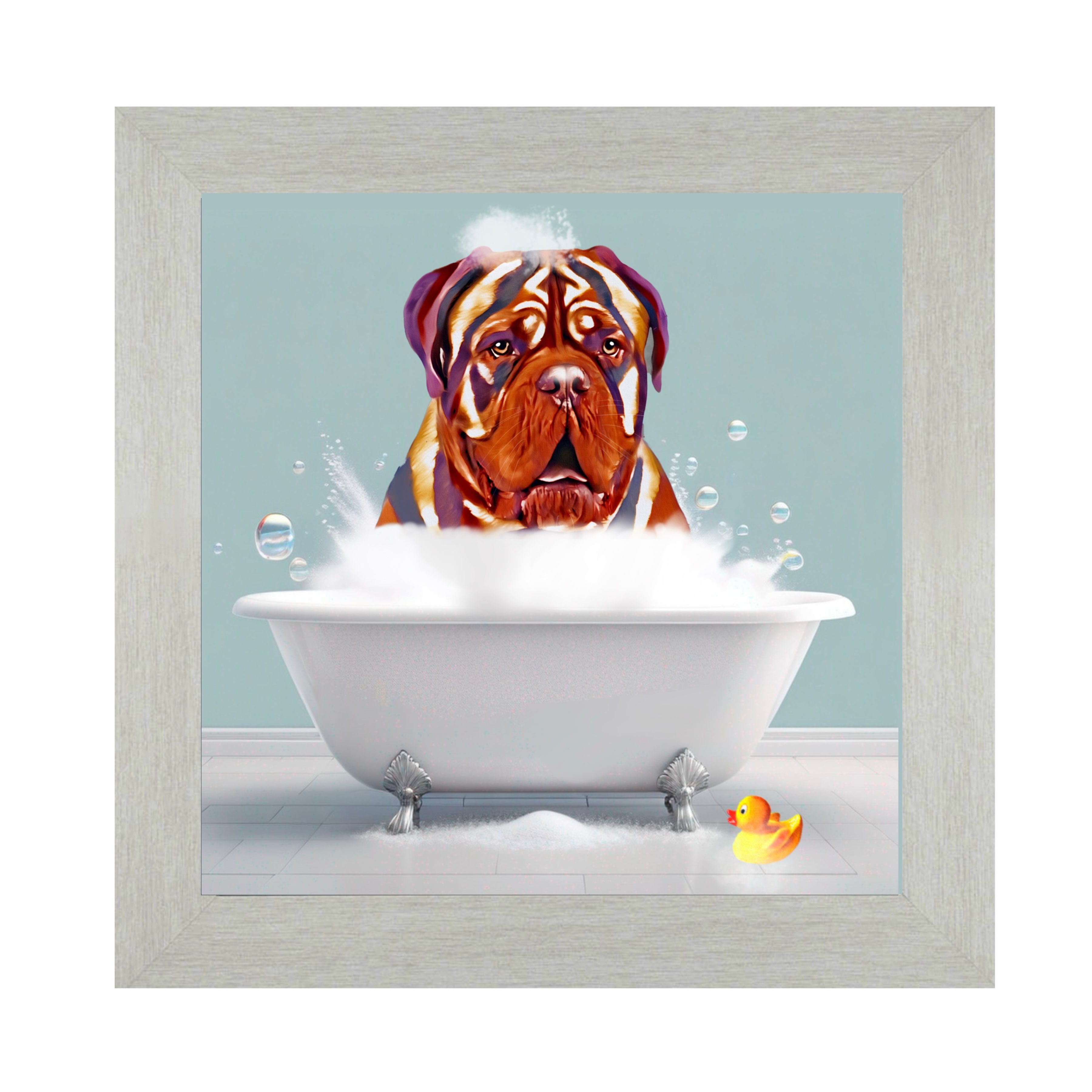 Dogue de Bordeaux Dog Bath Time Framed Artwork.