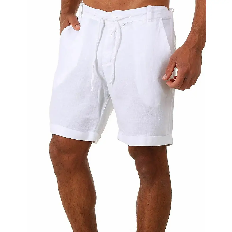 Miniatura: Verão Novos Homens Algodão Linho Calças Curtas Masculino Casual Leve Respirável 