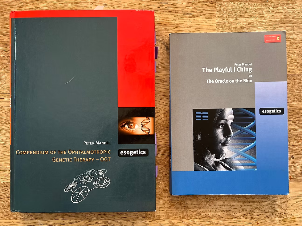 Two of the advanced Esogetic Medicine texts — one addressing genetic expression through iris diagnosis, the other using I Ching principles to balance brain rhythms and energy flow through amino acid pathways. See the bottom of this article for another way into the I Ching.