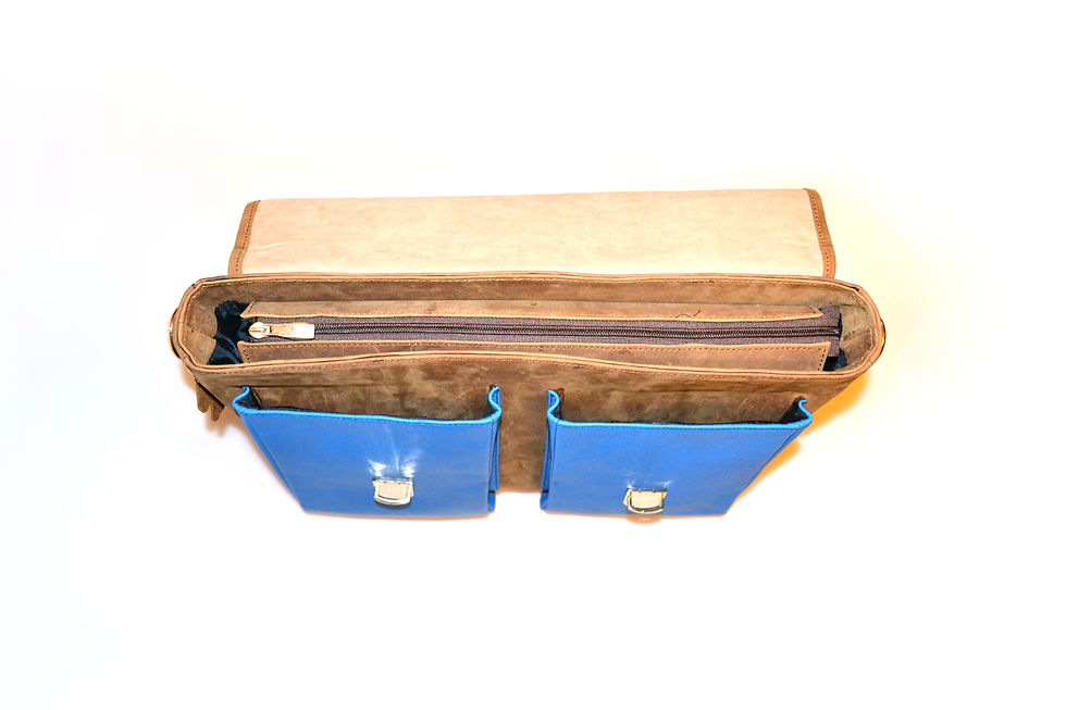 Thumbnail: Leather Bookbag (Nubuck & Blueberry Blue)