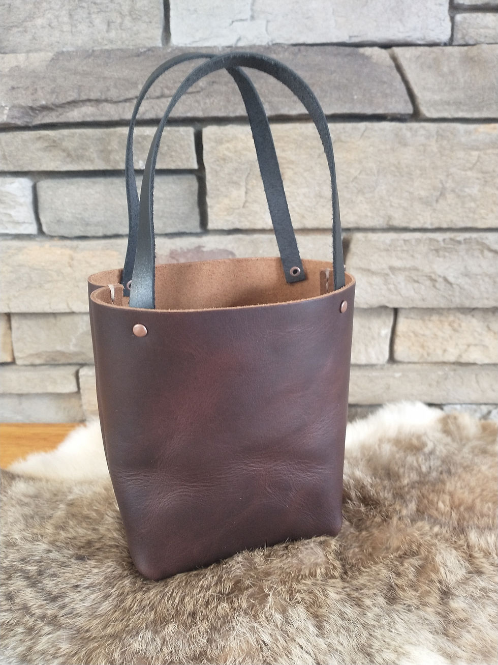 Thumbnail: Brown leather mini tote bag