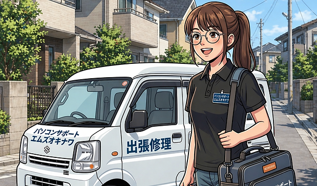 パソコン出張修理に向かう女の子 沖縄