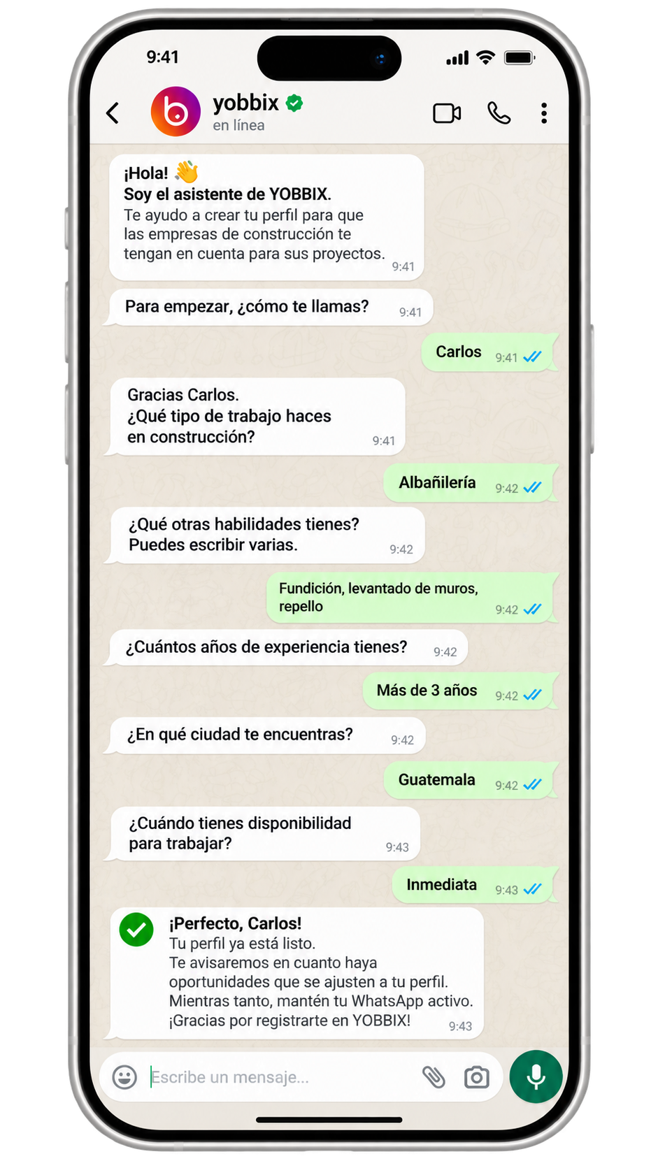 Chat ejemplo en Yobbix