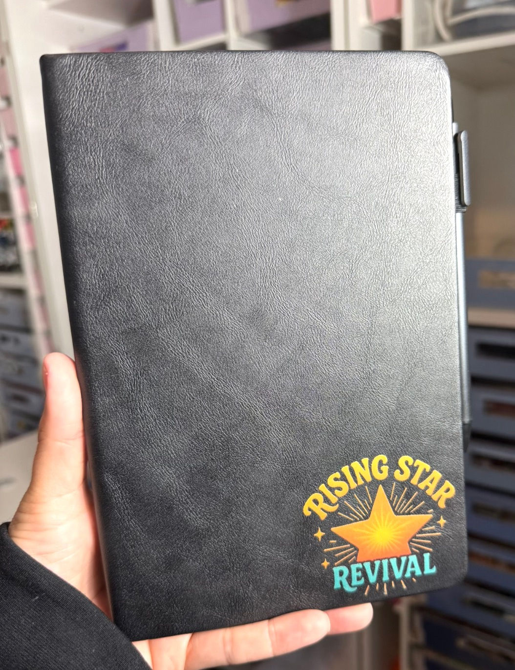 Leather lined notebook with pen