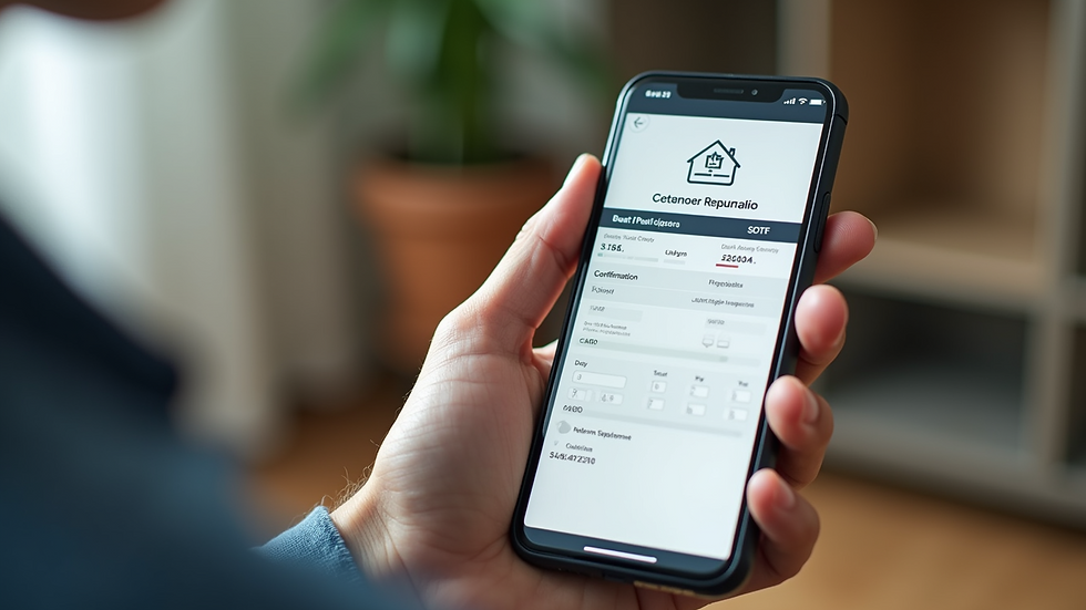 Close-up view of a smartphone displaying a home inspection booking confirmation