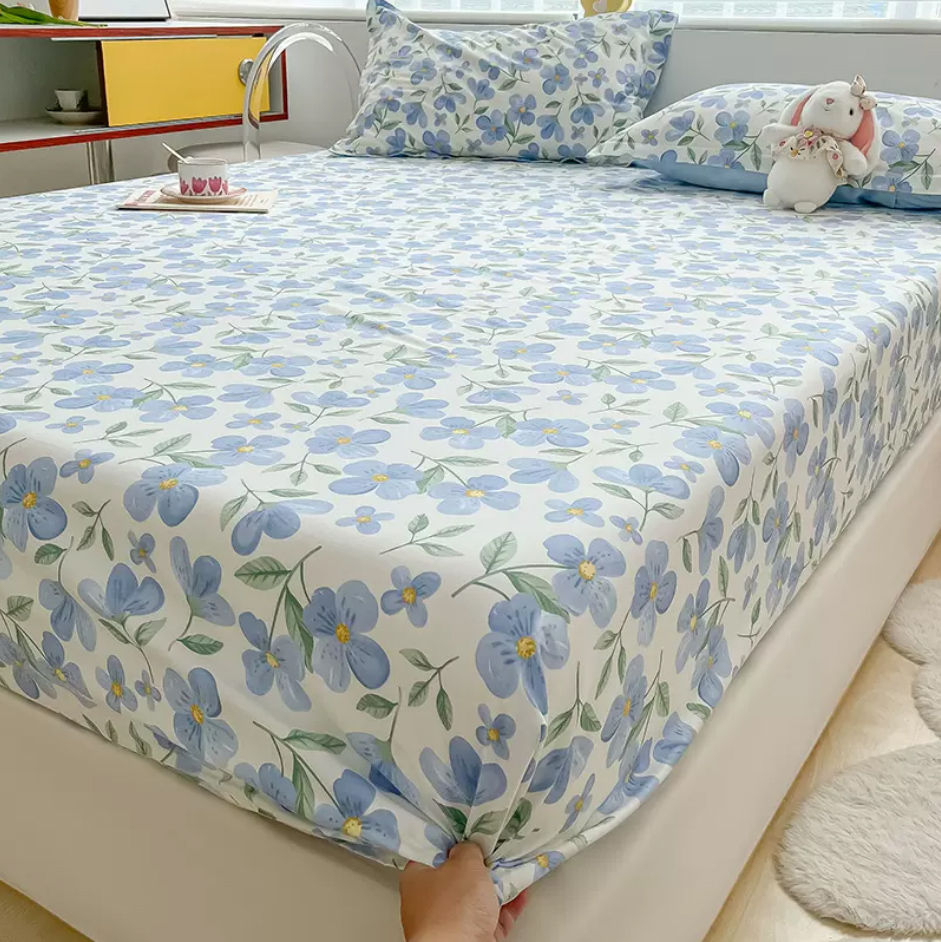 Thumbnail: 100% Cotton Bed Fitted Sheet with Elastic +2pc Pillowcases Kids Adult Twin Queen