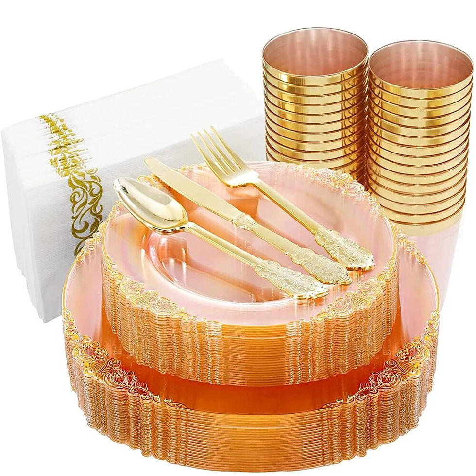 Thumbnail: 10-Person Set Disposable Tableware Transparent Silver for Birthday