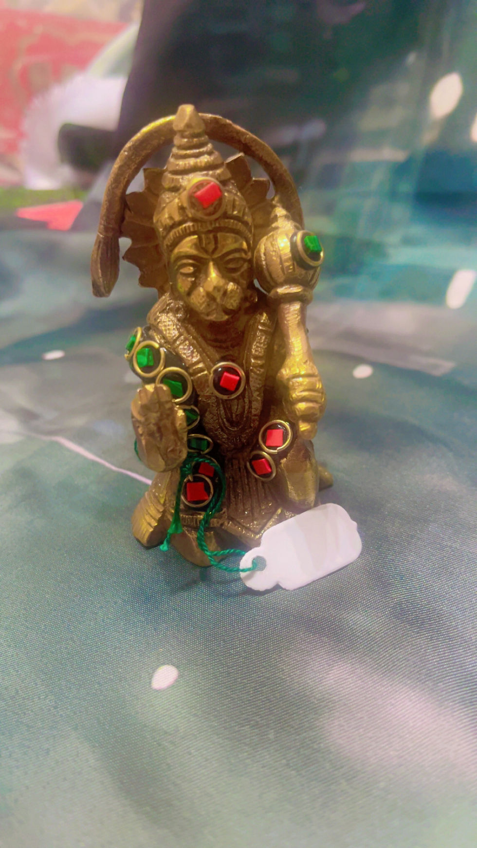Thumbnail: Premium Brass Hanuman Idol with Stone Work | Hindu God Statue|