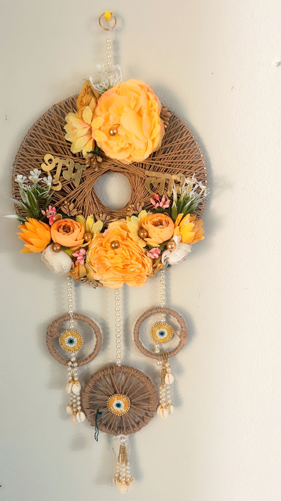 Thumbnail: FS-1303 Handmade Boho Floral Evil Eye Hanging |Macrame Dreamcatcher Door Hanging