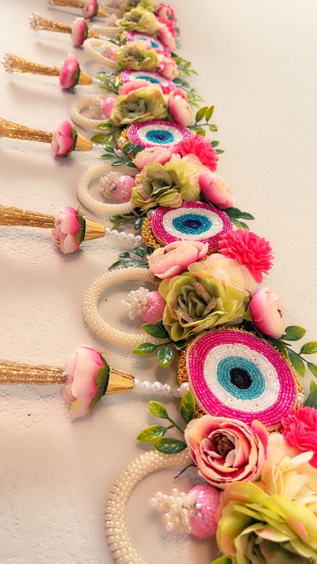 FS-1293 Luxury Pink Evil Eye Nazar Toran | Artificial Flower Bandarwal |