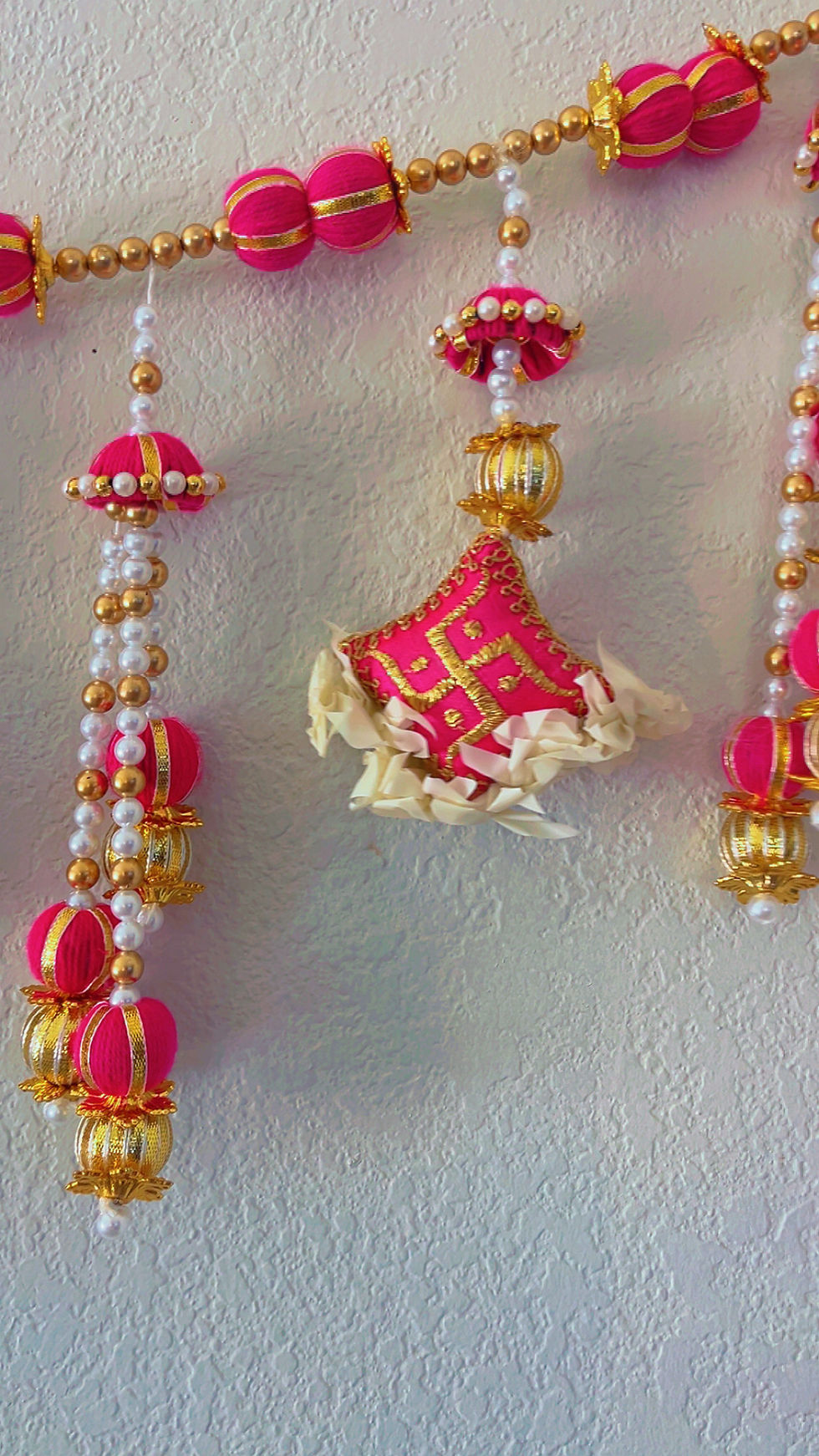 Handmade Mogra Gajra Door Toran with Floral Tassels & Pearl Beads 40Inch