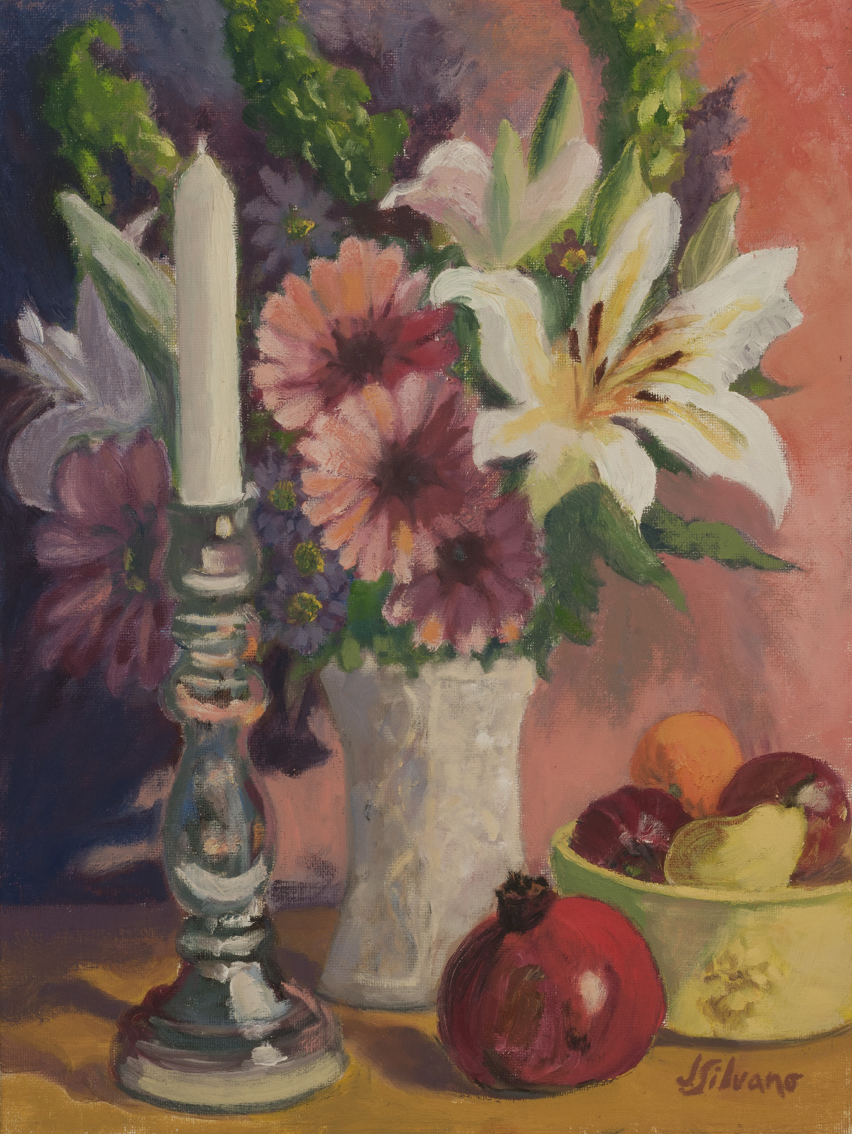 Floral, Candlestick and Fruit