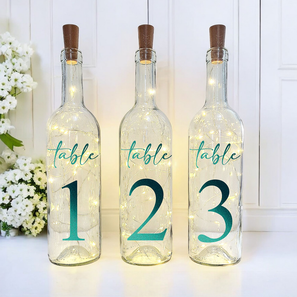 Thumbnail: Personalised Wedding Table Number Light Up Bottle, Reception Decor Centrepiece