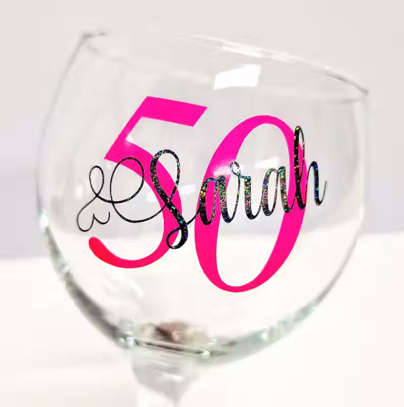 Thumbnail: Personalised 50th Birthday Gin Glass With Gift Box Present Mum Nan Auntie Sister