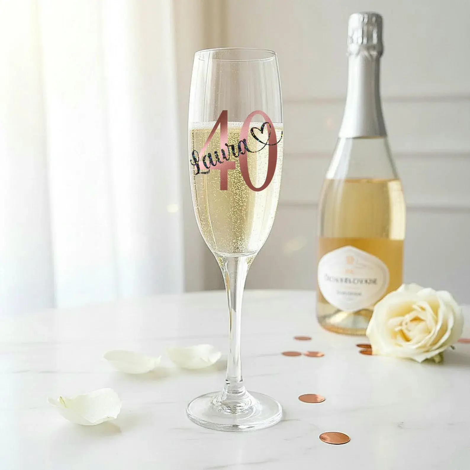 Personalised 40th Prosecco Champagne Flute Glass Gift For Daughter Mum Auntie