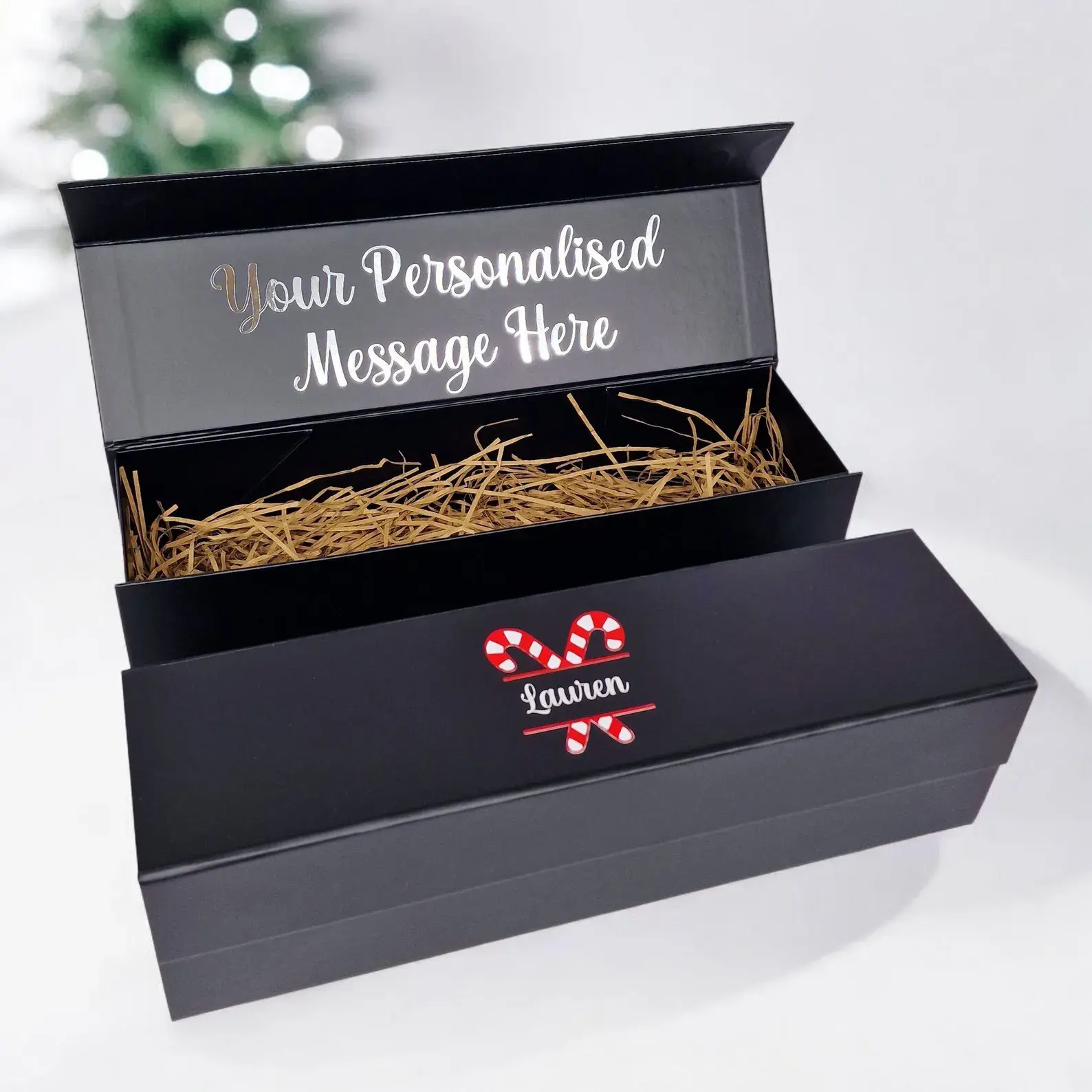 Personalised Christmas Champagne Wine Bottle Gift Box, Luxury Presentation Gift