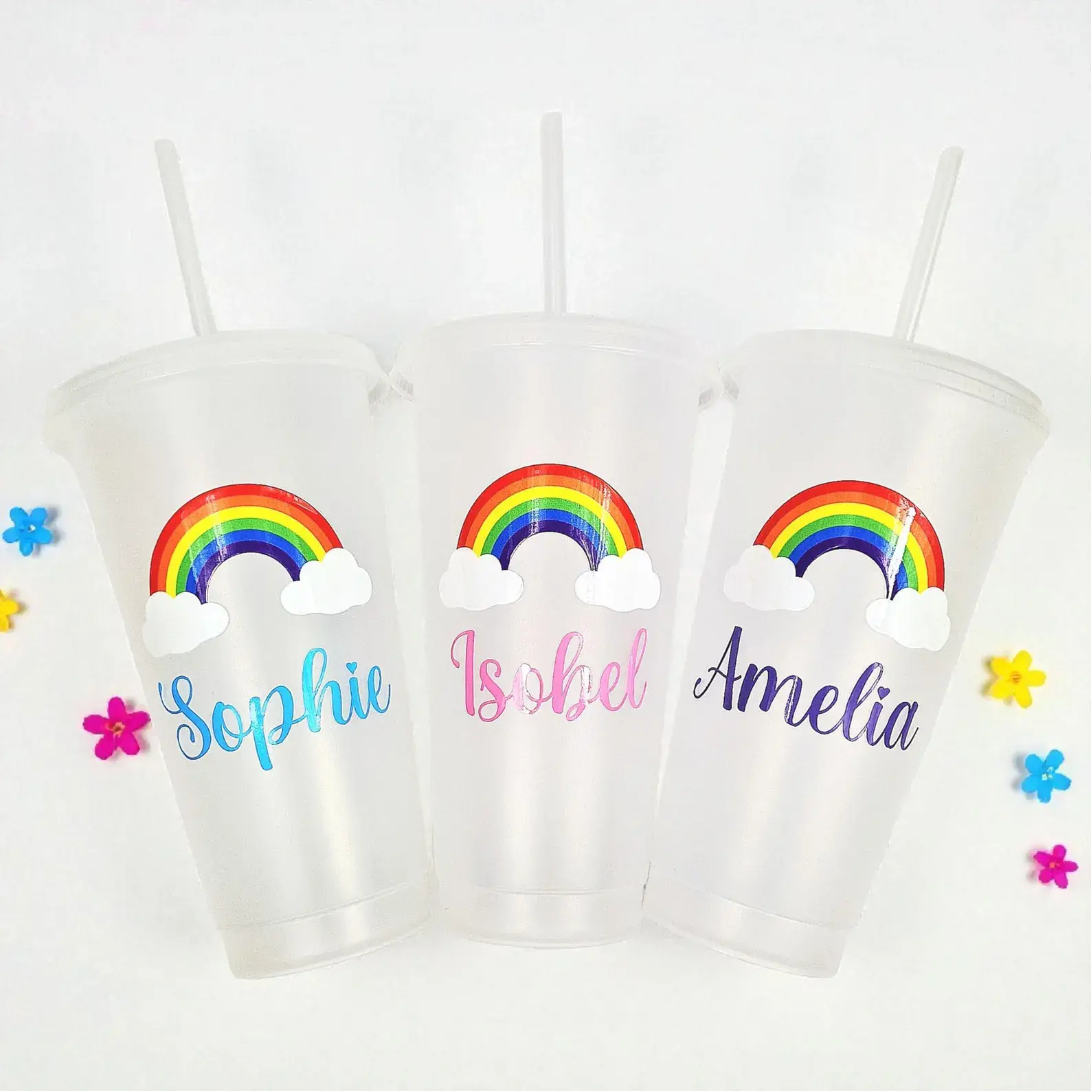 Personalised Kids Rainbow Tumbler Birthday Party Favour Gift Children