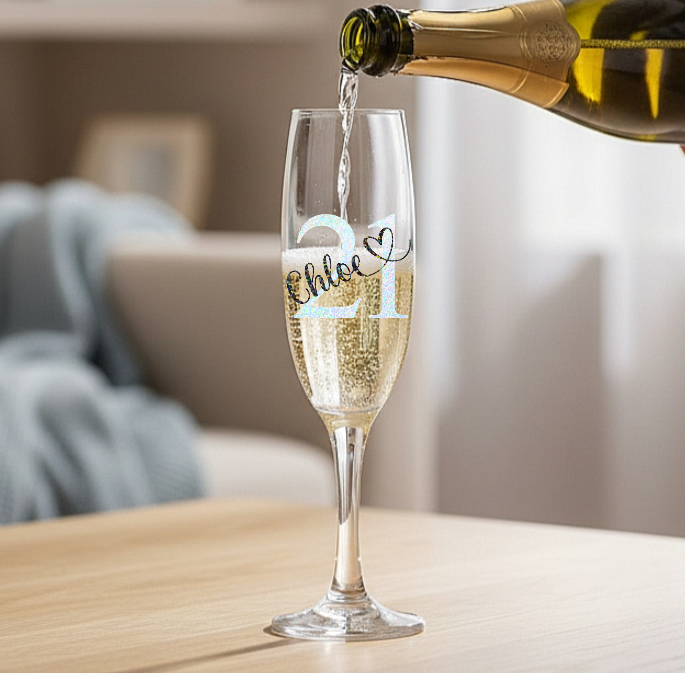 Personalised 21st Birthday Prosecco Champagne Flute Glass, Gift For Her Girl