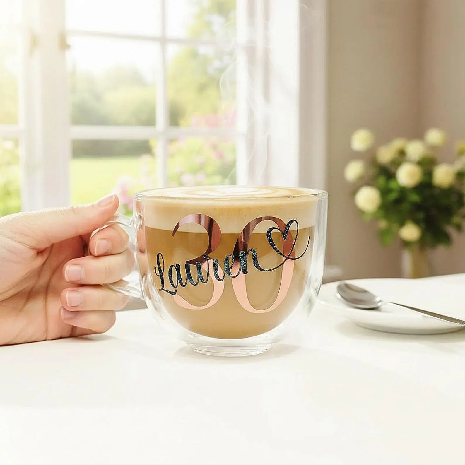 personalised 30th birthday glass mug