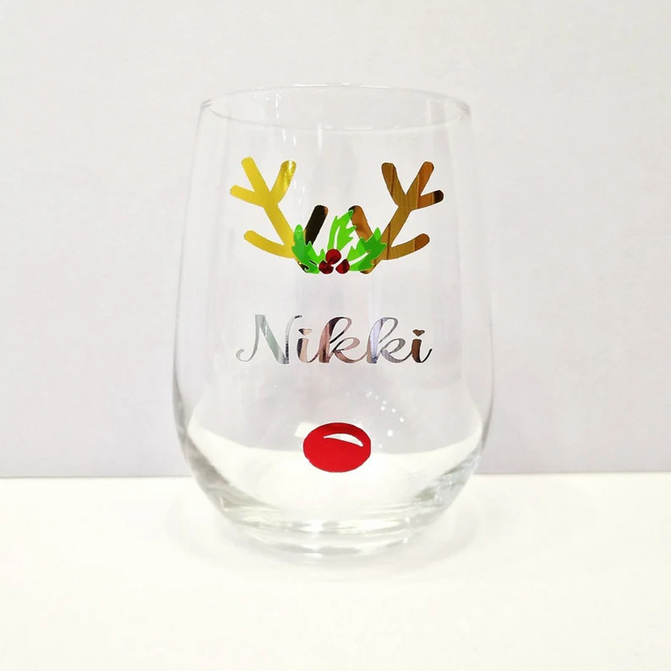 Thumbnail: Personalised Christmas Glass Tumbler Stemless Wine Funny Secret Santa Gift