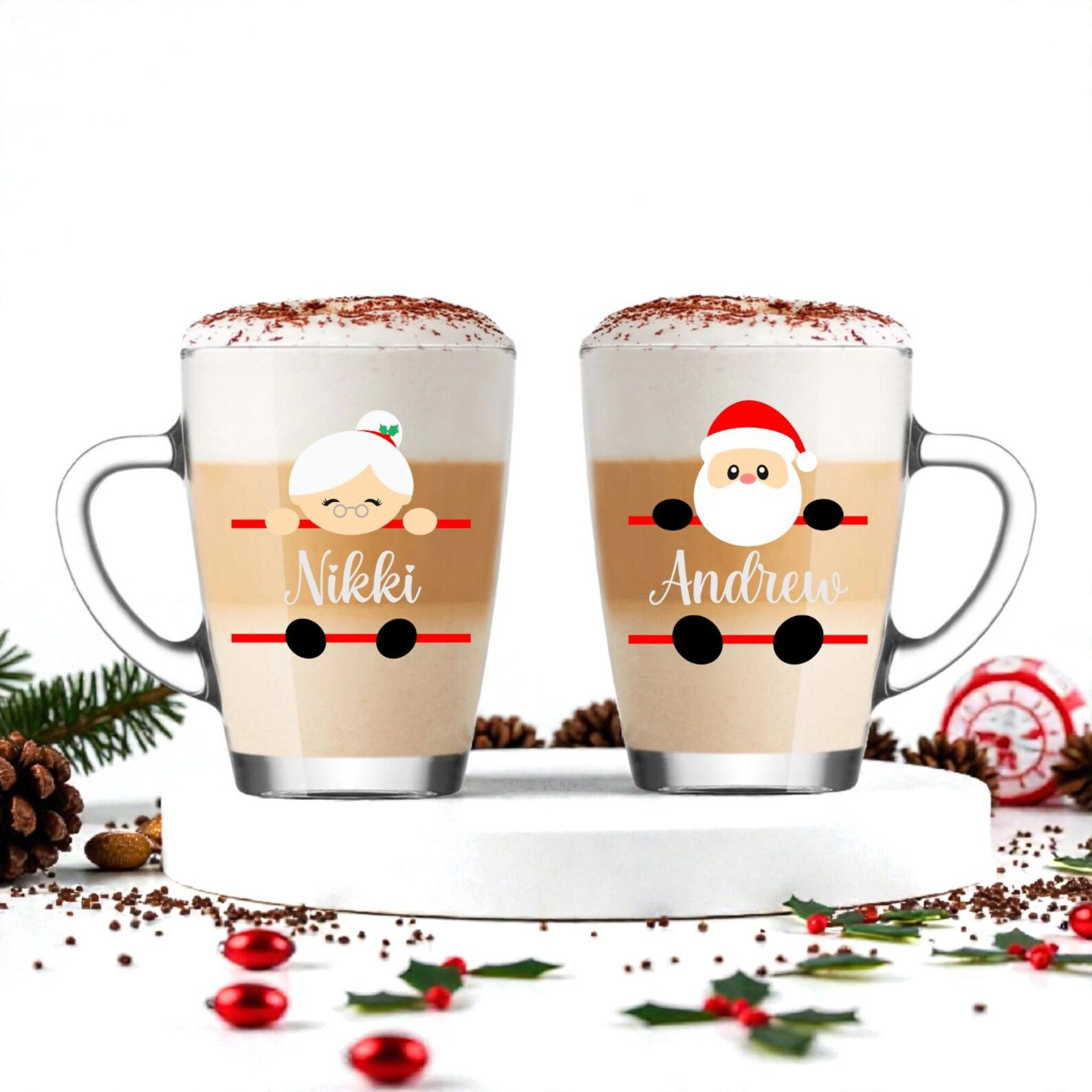 Personalised Christmas Glass Mug Hot Chocolate Gift Kids Xmas Eve Box