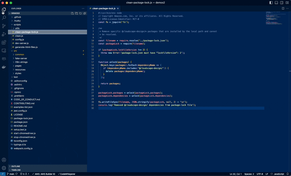CodeWhisperer running a security scan in VS Code
