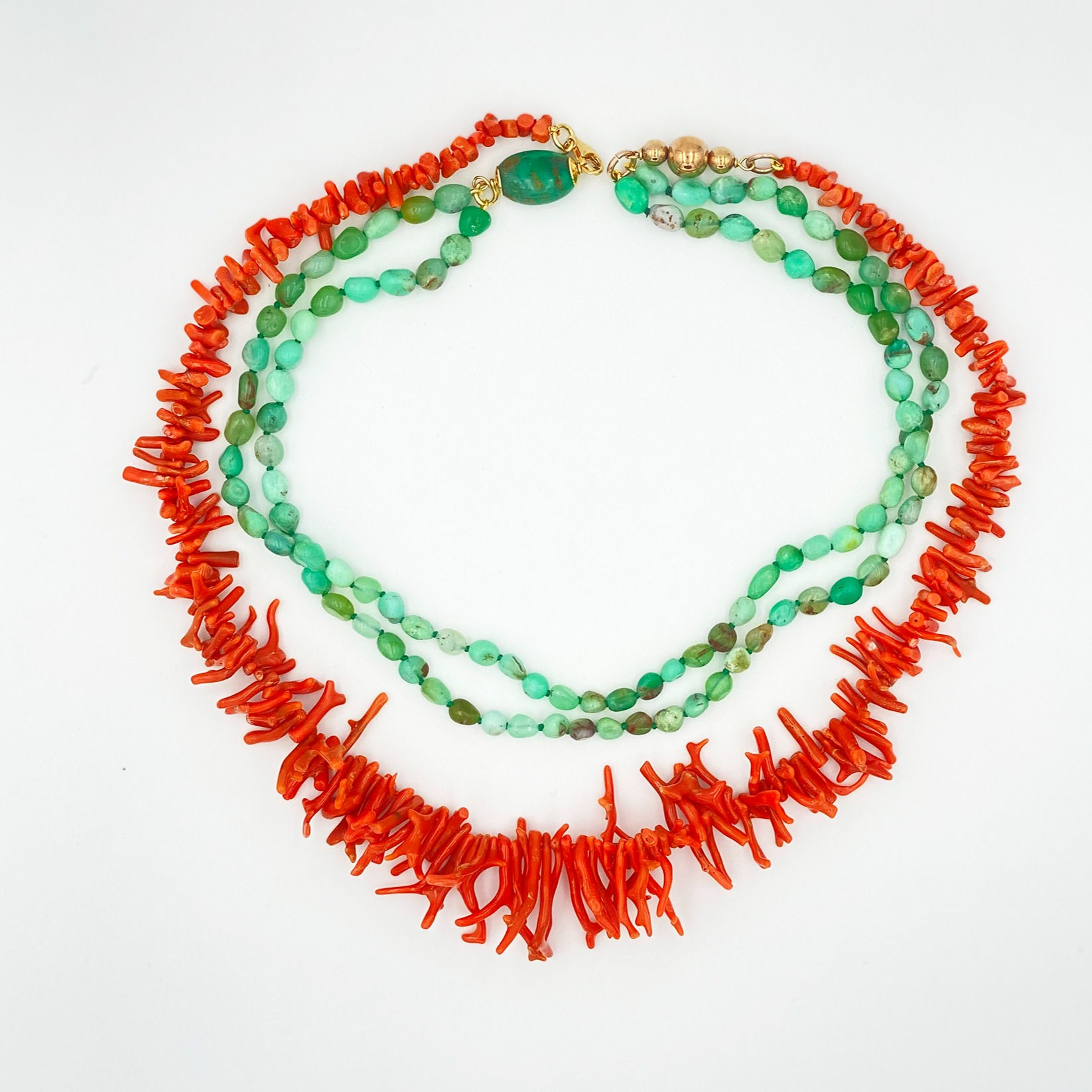 Coral and Chrysoprase Fringe Necklace