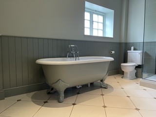 Farrow & Ball Satin finish used in this family bathroom by Norfolk Coast & Country Building & Renovations.