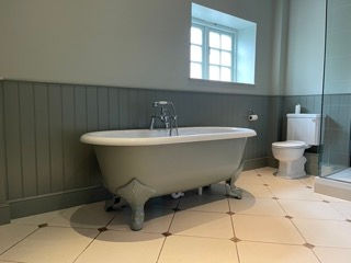 Farrow & Ball Satin finish used in this family bathroom by Norfolk Coast & Country Building & Renovations.