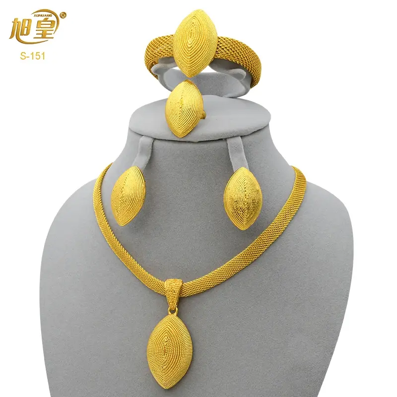 Thumbnail: XUHUANG African Necklaces Bracelets Earing Sets Nigerian Wedding Jewelry Set Et