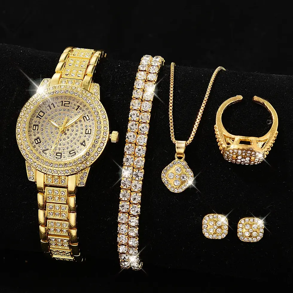 Thumbnail: RUNERR Quartz Watch with Full Diamond Roman Numeral Dial and Alloy Band