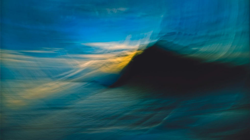 A vibrant, abstract seascape capturing the ethereal colors of a sunrise over the ocean.