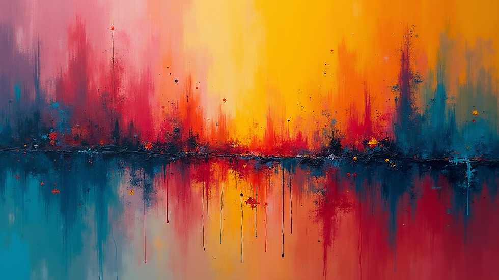 Eye-level view of a vibrant abstract painting with bold colors