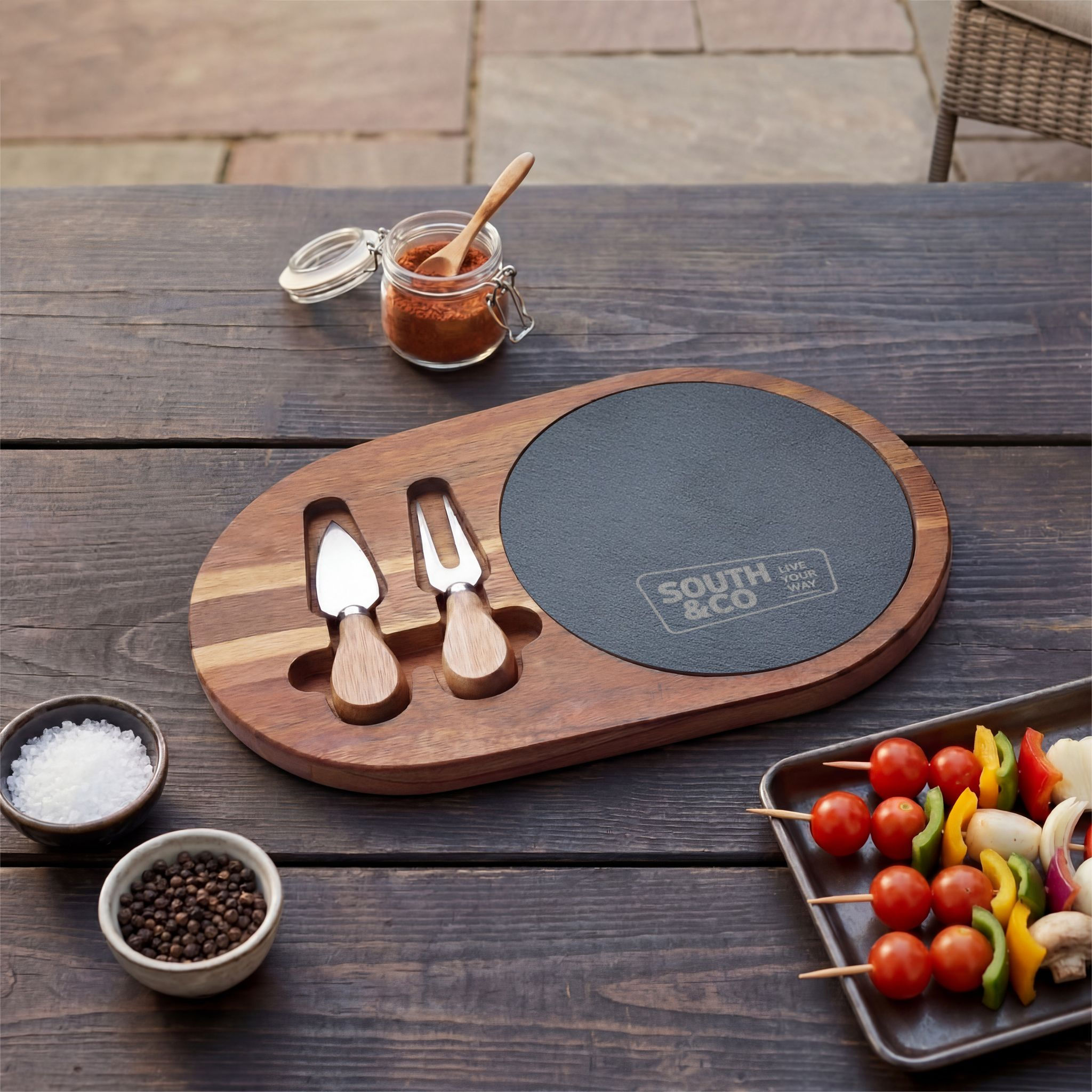 Cheese & Slate Charcuterie Board with Knife Set