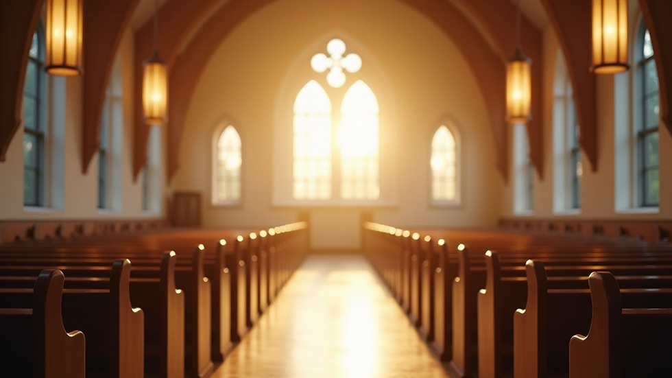 Eye-level view of a serene church interior with soft lighting