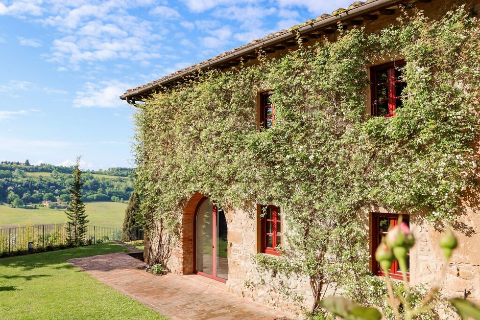 Villa Il Santo restored Tuscan farmhouse facade in the Chianti hills