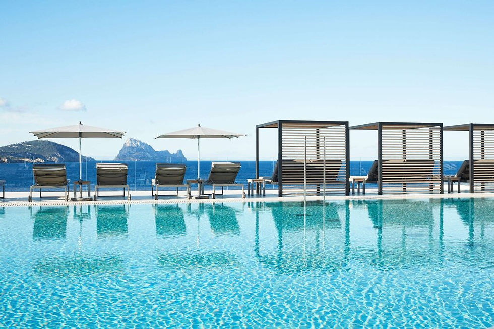 Infinity pool at 7Pines Resort Ibiza with sea views over the quieter west coast