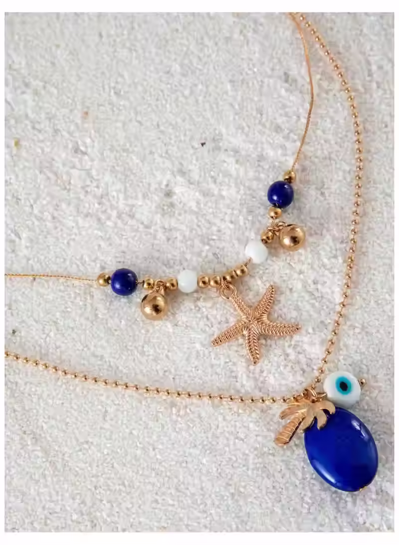 Thumbnail: 1pc Boho Vintage Style Beaded Necklace Heart & Star Pendants, Resin and Faux Pea