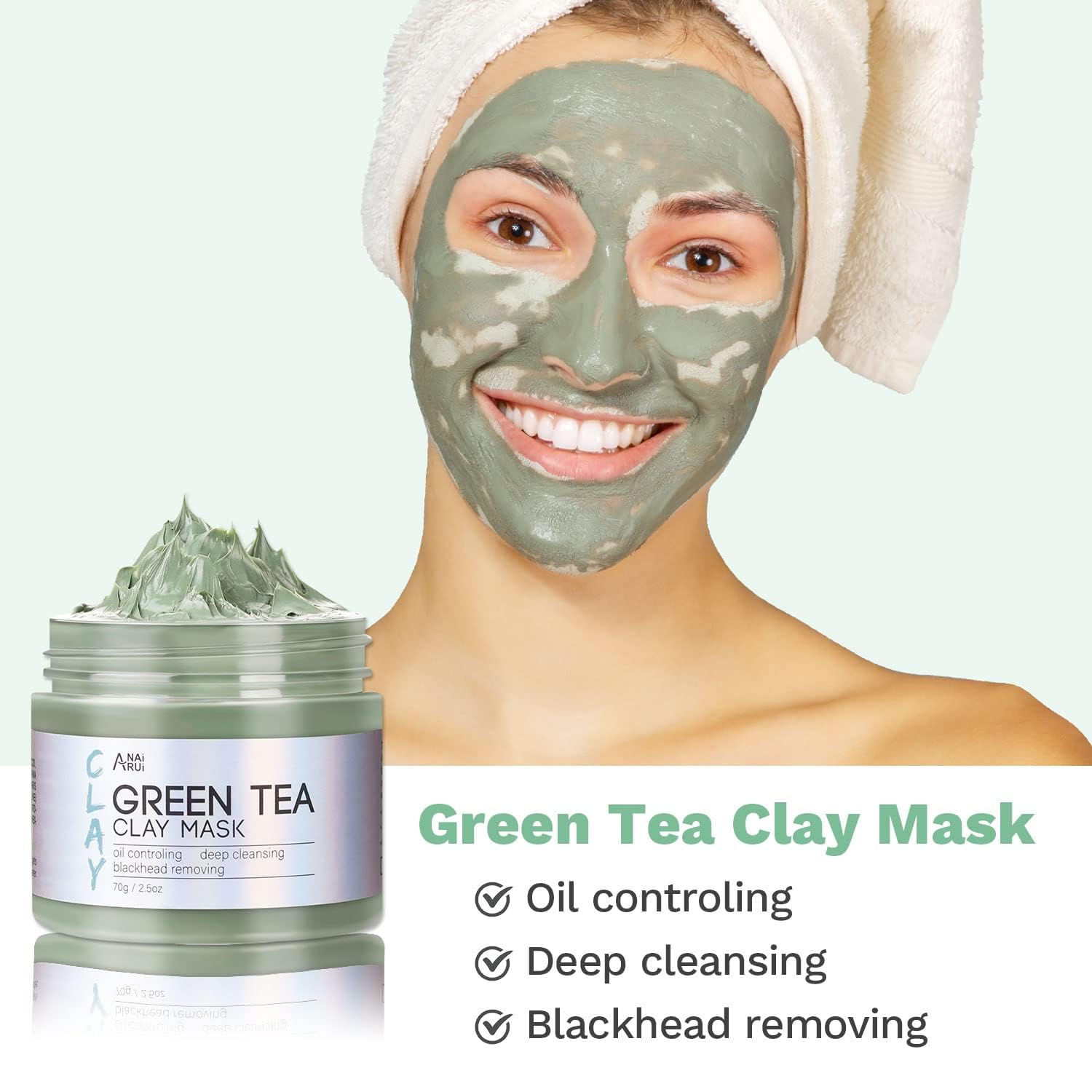 ANAI RUI Spa Facial Mask Set -Turmeric Clay, Green Tea, Dead Sea Mud, Pore Treat