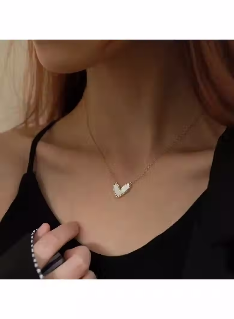 Thumbnail: Heart Pendant Necklace for Women, UV Plated Alloy with Resin Detail, Minimalist