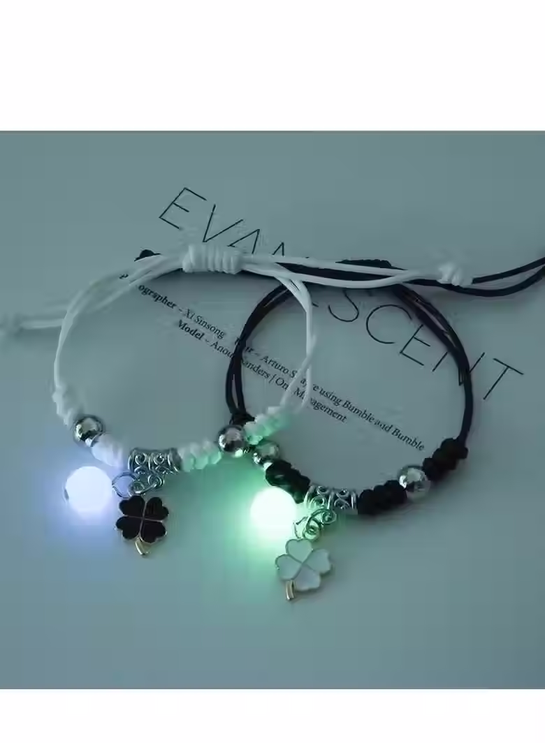 Glow in the Dark Matching Bracelets Set – Black and White Lucky Clover Luminous