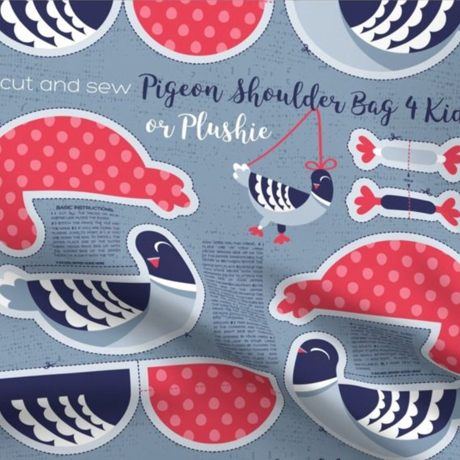Cut and sew your own pigeon shoulder bag or plushie // fabric
