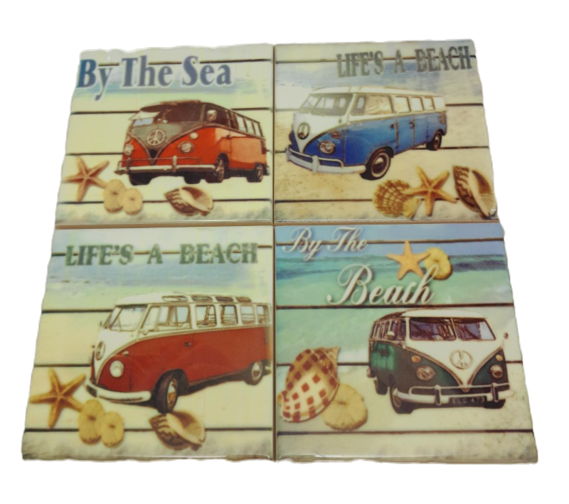 Ceramic Coasters Set of 4 Kombi Beach All