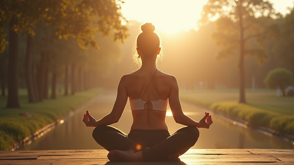 Eye-level view of a person practicing yoga in a serene environment