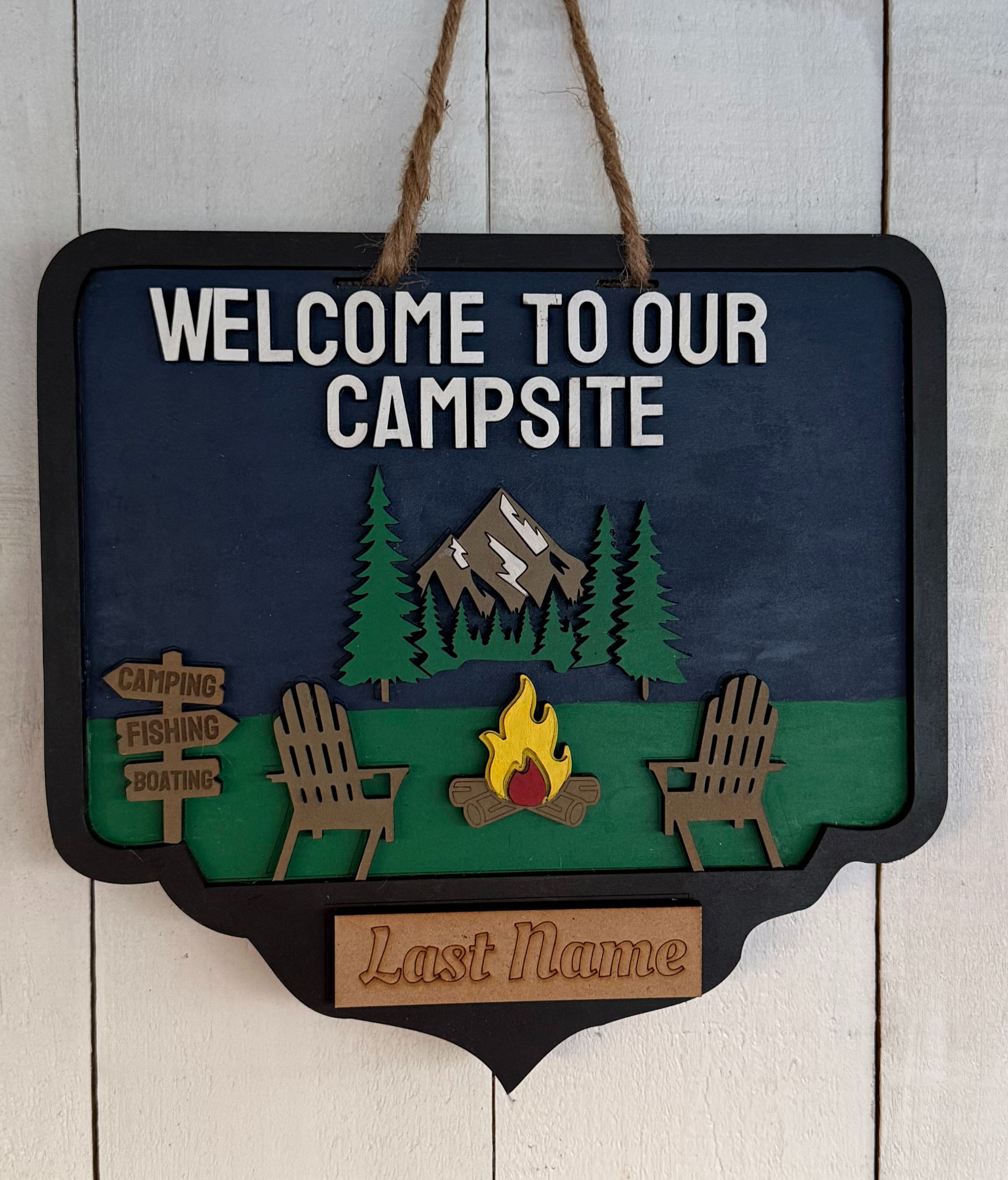 12 Inch Welcome to our campsite sign with personalization